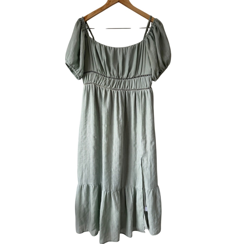 Cottagecore Boho Revolve ASTR The Label Midi Dress Medium Sage Green Puff Sleeve